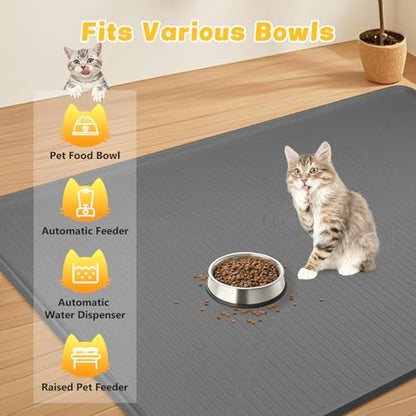 Lorvain 45" x 30" Cat Food Mat, Extra Large Silicone Pet Feeding Mat with Raised Edges, Pet Placemat for Cat Dog Food and Water Bowl Waterproof, Non-Slip, Easy to Clean, Floor Protection, Dark Grey - color: Dark Grey: 45" x 30"