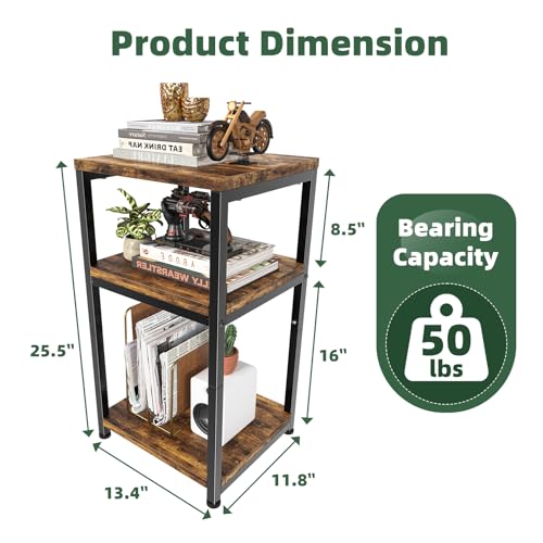 Simple Trending Side Table, End Table Night Stand, 3 Tiers Shelf for Living Room, Rustic Brown - size: 3 Tiers End Table