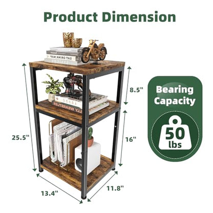 Simple Trending Side Table, End Table Night Stand, 3 Tiers Shelf for Living Room, Rustic Brown - size: 3 Tiers End Table
