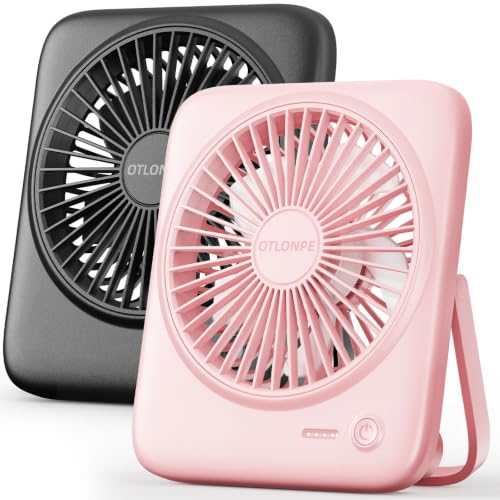 Otlonpe Personal Portable Desk Fan 2 Pack, 4000mAh Small Rechargeable Portable Fan Battery Operated & USB Powered for Travel Sleeping Bedroom Office Home Table, Cordless, Quiet, 4-Speed, 6.5 Inch - color: Black & Pink