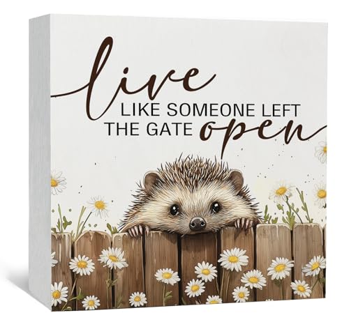 Hedgehog Wooden Box Sign -Rustic Farmhouse Live Like Someone Left the Gate Open Signs for Home Decor, Farm Cottagecore Animal Office Kitchen Bedroom Decor, Hedgehog Gifts for Women, 5x5 - color: hedgehog, size: 5x5 in