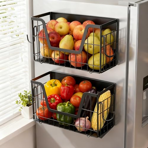 Magnetic Basket for Refrigerator Door,Magnetic Fridge Shelf Storage - 2pc | Versatile Produce & Vegetable Storage Container,Pantry Organizer & Holder,Large Capacity Basket for Kitchen,Cabinet,Pantry - size: 2x Magnetic Basket