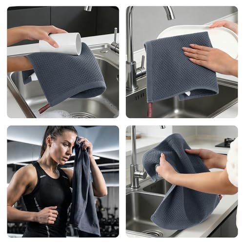 REDKISS 100% Cotton Waffle Weave Bath Towels 4 Piece - 27.5x55 Inches| Lightweight, Quick Dry & Highly Absorbent,Perfect for Spa, Gym, Travel, Guest Bathroom-Dark Gray - color: Dark Gray