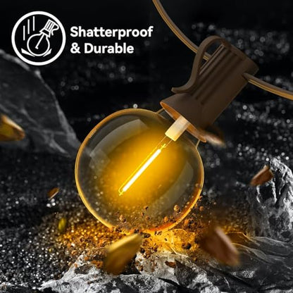100FT 2Pack Outdoor String Lights LED Outside Waterproof Patio Lights Backyard Heavy-Duty Shatterproof Plastic G40 Bulbs Connectable Globe Light Decor Yard Café Exterior - size: 100FT-Brown