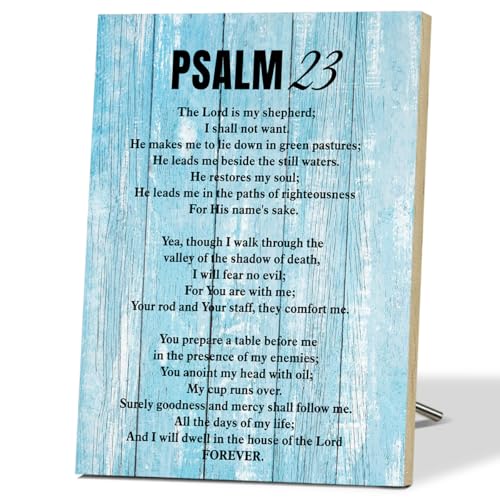 Psalm 23 Inspirational Wall Signs - Rustic Wooden Desktop Decor for Christian Desk & Prayer Room Decor - Bible Verse Gifts for Women - F462 - color: Psalm 23 01