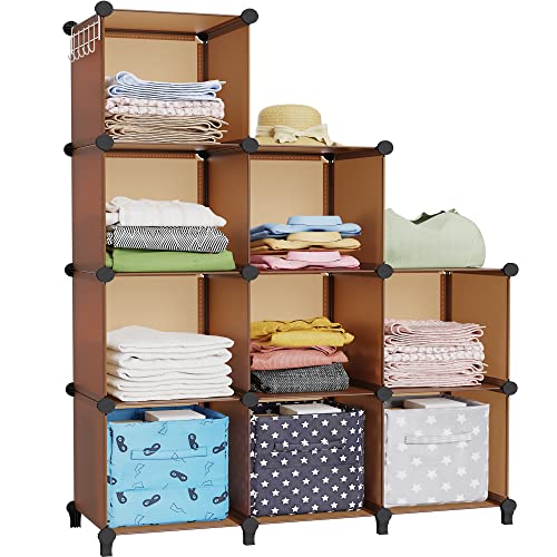 HOMIDEC Closet Organizers and Storage, 9 Cube Storage Organizer Cubes, Portable Closet Organizer Shelves for Clothes, Bedroom, Wardrobe, Kids Room, Bathroom, Brown - color: Brown, size: Large