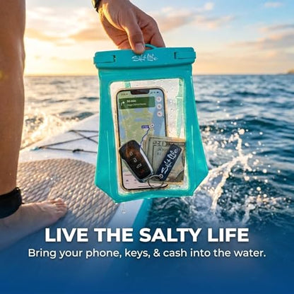 Salt Life Large Waterproof Phone Pouch Bag – IPX8 100% Waterproof Protection, Extra Storage Phone Dry Bag with Touchscreen Clear Window, Secure Seal Closure & Lanyard for Beach & Water Sports - color: Black