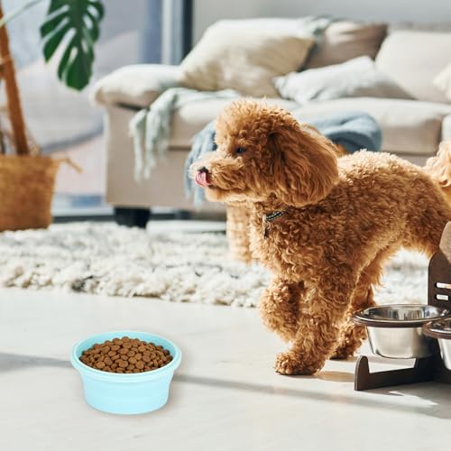 2pcs Collapsible Dog Bowls, Silicone Food & Water Travel Bowl with Lid Portable Expandable Pet Feeding & Drinking Cup/Saucer for Walking, Kennels, and Camping 350ml (Blue) - color: Blue