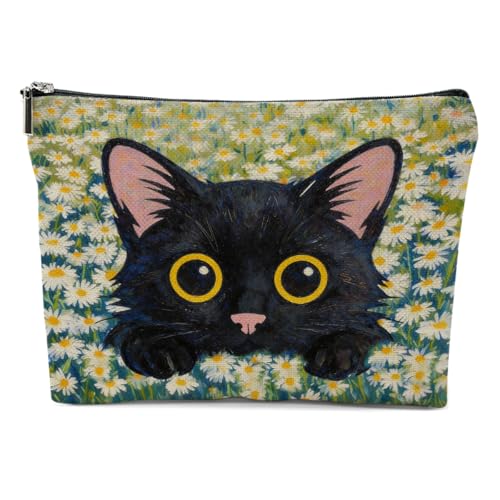 Flower Cat Makeup Bag, Floral Cute Cats Cosmetic Bags Portable Travel Toiletry Organizer Bag Makeup Pouch, Sister Birthday Christmas Cat Lover Gifts for Women Mom Friend - color: Multicolor 0738