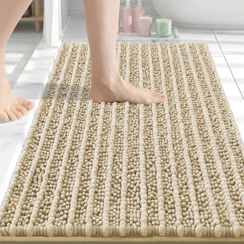 Arotive Luxury Bathroom Rugs 34x21, Extra Soft Thick Absorbent Shaggy Chenille Bath Rugs, Non-Slip Machine Wash Dry, Bath Mats for Bathroom Floor, Tub and Shower, Home Decor Accessories, Beige - color: Beige, size: 34" X 21"