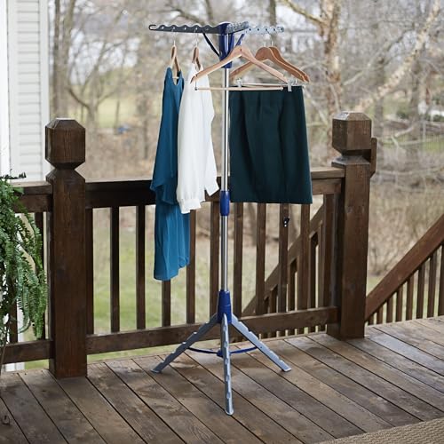 Household Essentials 5009-1 Collapsible Portable Indoor Tripod Clothes Drying Rack for Hanging Laundry | Silver and Blue Medium - size: Medium
