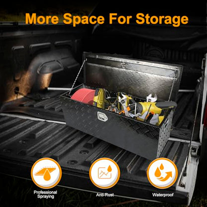 Black 44 Inch Truck Chest Tool box Heavy Duty Aluminum Stripes Plated Pick Up Truck Bed Box Waterproof RV Trailer Toolbox Storage with Side Handle and Lock Keys –44"x15"x15" - color: Black, size: 44"x15"x15"