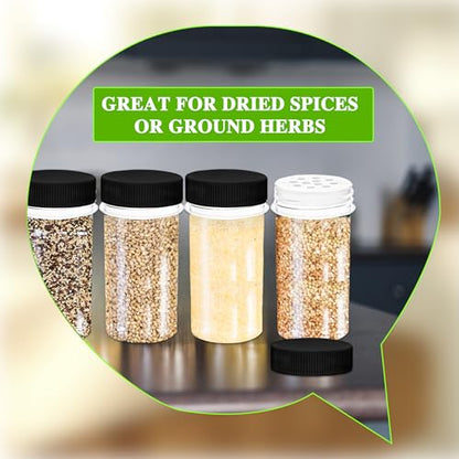 50 Pack Mini Plastic Spice Jars with White Caps 1 oz Clear Round Spice Bottles with Sifters Small Empty Seasoning Containers for Travel Home Storing Spice Seasoning Powders (Black) - color: Black