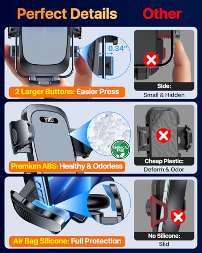 YRU [True Upgrade for Safety] Car Phone Holder Mount [Patent & Military-Grade] Dashboard Cell Phone Holder for Car Vent Windshield Phone Stand for iPhone 17 16 15 14 13 Pro Max Truck Samsung (Grey) - color: Grey