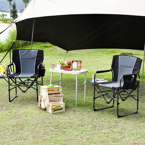 Oversized Camping Directors Chair, Portable Folding Lawn Chairs for Adults Heavy Duty with Side Table, Outdoor Foldable Camp Chair with Pocket for Beach, Fishing, Picnic, Outdoor Foldable Camp Chair