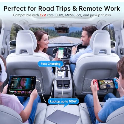 DrimMek 272W Car Power Inverter, Car Plug Adapter Outlet 12V to 110V Converter with 3 * 24W USB Fast Charging Port, Dual AC Outlet for Laptop, Vehicles, Camping (LED Display) - color: White