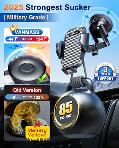 VANMASS [True Military-Grade Car Phone Holder [Best Suction & Clip] Cell Phone Mount for Dashboard Windshield Vent Wall,Truck Cradle Dash Stand for iPhone 15 Pro Max 14 13 12 Android,Light Black - color: Black