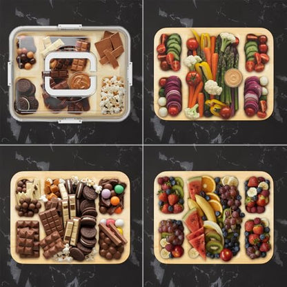 SpaceAid Charcuterie Board with Clear Lid, Portable Travel Cheese Cutting Boards for Picnic Accessories, Bamboo Serving Tray with Lids, House Warming Gifts, White Handles, 5 Compartments - color: White Handles, 5 Compartment