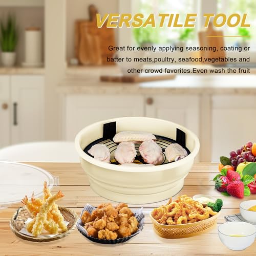 FJNATINH Collapsible Batter Bowl - Mess Free Better Breader Shaker Bowl with Lid Breading Shaker Container - Great for Fried Fish, Fried Chicken, Onion Rings, Wings,No Leak,Easy to Store,Cream White - color: Cream White