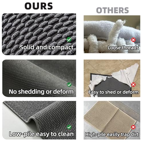 TYUU Bathroom Runner Rugs, Long Bath Mat Runner Washable Thin Quick Dry Low Pile Bathroom Runner Rugs Non Slip, Dark Grey 16"x60" - color: Dark Grey, size: 1'4" X 5' (Runner)