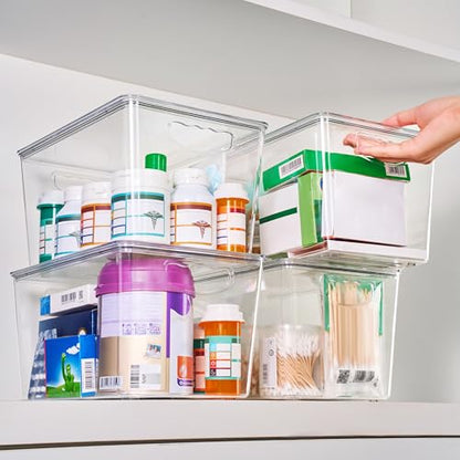 theaoo Clear Storage Bins with Lids Stackable - Large Plastic Containers for Pantry Organization and Storage - Perfect for kitchen,Fridge,Laundry Room,Bathroom,Garage,Closet,Cabinet Organizer - 4 Pack - size: Large (Pack of 4)