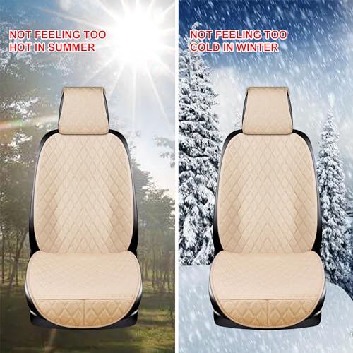ENOGE Linen Car Seat Covers Front Seat Covers Breathable Cloth Fabric Car Seat Protector Universal Fit Most Automotive, Van, SUV, Trucks (Beige, 2 Front) - color: Linen-Beige-2