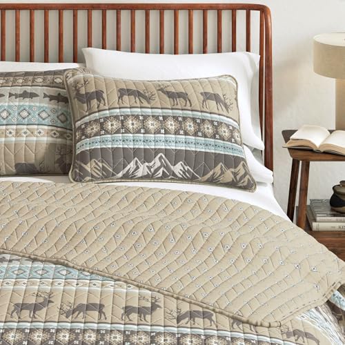 Great Bay Home Lodge Quilt Set - 3-Piece Full/Queen Size Rustic Bedding Set - Lightweight, All-Season, Reversible Bedspread (Rustic Lodge Stripes) - color: Rustic Lodge Stripes, size: Full / Queen