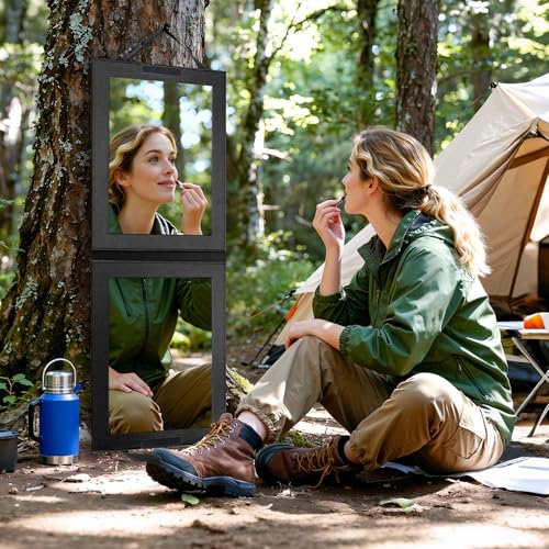 Shinowa Foldable Portable Full Length Mirror for Camping, 33x13 Inch | Shatter-Proof Acrylic, Hanging Mirror with Handle, For Dancer, Camping and Travel, Full Body Travel Backstage - color: Dark Black