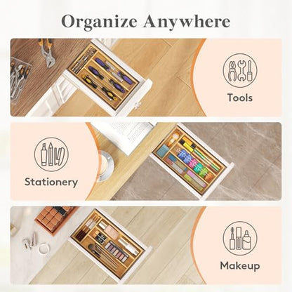 Lifewit Silverware Drawer Organizer, Utensil Tray for Kitchen, Flatware and Cutlery Holder, Storage for Spoons Forks Knives, 6.7 x 12", Natural - size: 6.7"W x 12"D