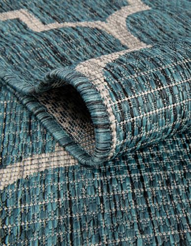 Unique Loom Outdoor Trellis Collection Area Rug (7' 10" x 10' Rectangle Teal/Gray) - color: Teal/Gray, size: 7'10" x 10' (Rectangular)