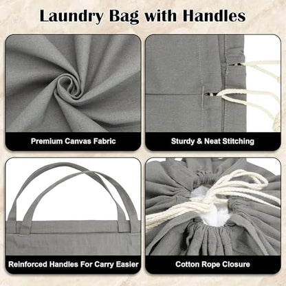 Canvas Laundry Bags with Handles & Square Base 13.8"Wx13.8"Dx27.6"H, Large Heavy Duty Laundry Hamper Bag, College Dorm Washable Drawstring Canvas Dirty Clothes Sack (Gray) - color: Gray | Square Base, size: 13.8"Wx13.8"Depthx27.6"H
