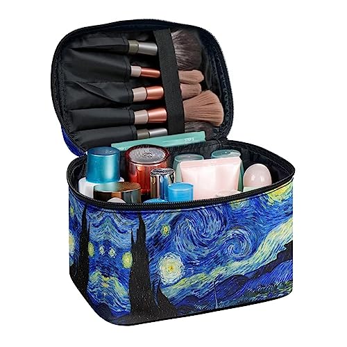 Travel Toiletry Bag Van Gogh Starry Night Makeup Brush Bag Case Multifunctional Cosmetic Organizer Durable Makeup Pouch with Handle and Divider - color: Van Gogh Starry Night