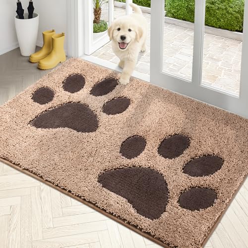 PURRUGS Dirt Trapping Door Mat 33.5" x 59", Non-Skid/Slip Machine Washable Microfiber Entryway Rug, Dog Doormat, Super Absorbent Welcome Mat for Muddy Wet Shoes and Paws, Beige - color: Beige, size: 33.5" X 59"