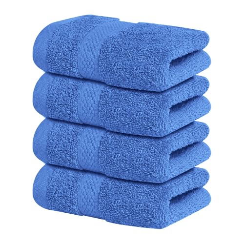 Infinitee Xclusives Luxury Wash Cloths for Showering [13x13] – 100% Cotton Washcloths [Pack of 4], Soft and Absorbent Face Towels for Bathroom Wash Clothes, Gym, and Spa (Eloquent Blue) - color: Eloquent Blue, size: Washcloths - 4 Pack
