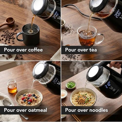 OVENTE 1L Small Electric Kettle with 5 Temperature Preset, Digital Display, 5Hr Keep Warm, Auto Shut-Off, Double-Wall Cool Touch Exterior, Borosilicate Glass,1500W BPA Free Water Boiler, Black KD95B - color: Black