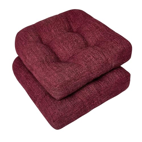 downluxe Chair Cushions for Dining Chairs 2 Pack, Tufted Indoor Chair Pads with Non-Slip Bottom, U-Shaped Kitchen Chair Cushions, 17"x17"x4", Burgundy - color: Burgundy, size: 17"x17"x4"(2 Pack)