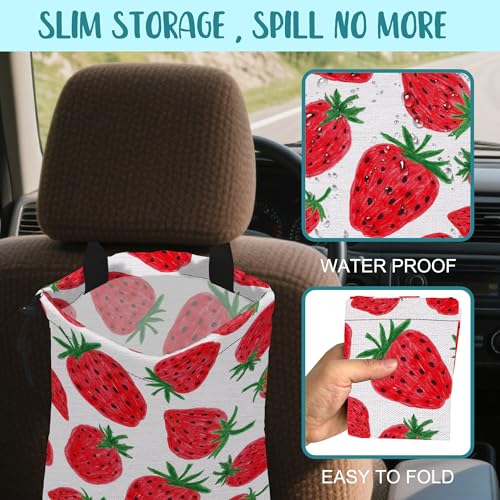 Car Garbage Bag Red Sweet Strawberry Drawstring Car Trash Bag Hanging for Back Seat with Adjustable Buckle Canvas Vehicle Trash Can Easy-to-Install - color: Red Sweet Strawberry