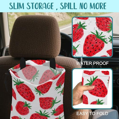 Car Garbage Bag Red Sweet Strawberry Drawstring Car Trash Bag Hanging for Back Seat with Adjustable Buckle Canvas Vehicle Trash Can Easy-to-Install - color: Red Sweet Strawberry