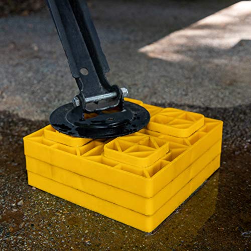 Camco Camper/RV Leveling Blocks - Features Stackable Interlocking Design & Includes Zippered Bag for RV Storage - Compatible w/Single Wheels, Dual Wheels, Tandem Axles & More - 4-Pack (44501) - size: 4-Pack, style: Leveling Block