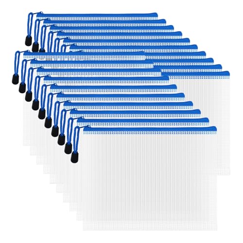 20pcs Mesh Zipper Pouch Bags, Multipurpose Waterproof Organization Storage Bag for Office School Home Travel (A5 Size 9.2''x6.7'', White and Blue) - color: White and Blue, size: A5 Size 9.2 x 6.7 inch