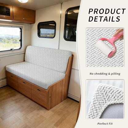 RV Dinette Cushion Covers, 2PCS Woven RV Couch Cover, Camper Cushion Covers, Camper-rv Sofa Cover for Couch, Bench Seat & Dinette Booth Cushions(Light Grey,[39.4" to 49.2"]×[19.7" to 25.6"]) - color: Woven/Light Grey/2pcs