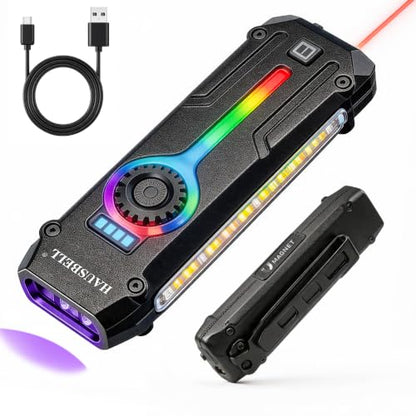 HAUSBELL Flat EDC Flashlight,1800 Lumen UV Magnetic Rechargeable Pocket | Stepless Dimming Dial,Stainless Steel Body,RGB+UV,USB-C Fast Charge,Magnetic Base,Waterproof, for Work,Camping & Emergency - color: Black
