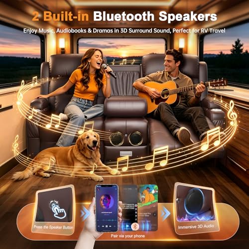 Power RV Loveseat Recliner Sofa, Reclining Loveseats Couch for RV Furniture, Home Theater Seating with Heat Massage, Flip Backrest, USB, Cup Holders, 150° Wall Hugger RV Recliners Sleeper Sofas - color: Flip Back Brown, size: Loveseat-G1-Power