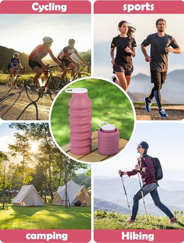 Collapsible Silicone Water Bottle - 20oz Foldable, Leakproof, BPA-Free - for Gym, Travel & Daily Use (Pink) - color: Pink