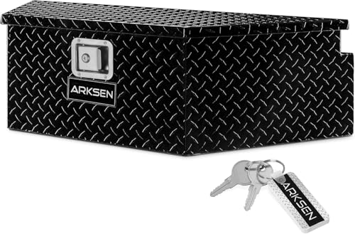 ARKSEN 39 Inch Aluminum Diamond Plate Trailer Tongue Box,Waterproof Under Truck Tool Box for Pick Up Truck Bed, RV Trailer, ATV with Lock and Keys - Black - color: Black, size: 39 Inch
