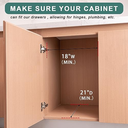 Fully Assembled Pull Out Cabinet Drawer, Wood Pull Out Cabinet Organizer, Soft Close Slide Out Pull Out Drawers for Kitchen Cabinets, Fast and Easy DIY Installation, 18”W x 21”D - size: 18”W x 21”D