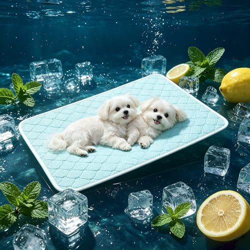 Pet Cooling Mat Scratch Resistant QMAX>0.5 Instant 6-12°F Drop No Water or Electricity Needed Self Cooling Crate Mat for Bed, Floor, Car Travel Indoor Outdoor Summer Use Light Blue 24" x 18" - color: Light Blue, size: S (24" x 18")