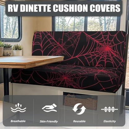 RV Dinette Cushion Covers Red Spider Web Stretch Camper Cushion Cover Booth Seats Replacement RV Cushion Covers Washable Sofa Furniture Protector - color: Red Spider Web