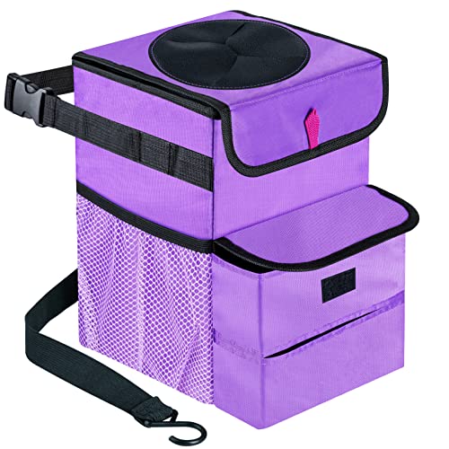 Car Trash Can Foldable Garbage Bin Leakproof 2.3 Gallons Purple - color: Purple, size: Standard