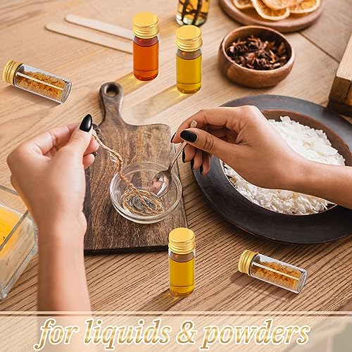 Didaey 100 Pcs Small Clear Vials Spice Mini Jars with Lids Mini Glass Bottles with Screw Aluminum Metal Caps Tiny Jars Sample Containers for Powder Cream Cosmetic Jewelry Wedding (10 ml,Gold Caps) - color: Gold Caps, size: 10 ml